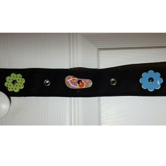 Black Canvas Belt 42" overall, 37" to first grommet flipflops flowers lge buckle - Picture 3 of 4